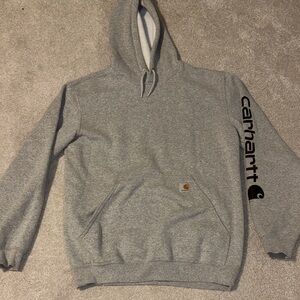 Carhartt Heather Gray Pullover Hoodie with Sleeve Logo